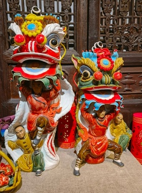 摆件醒狮特大黄飞鸿舞狮送礼祝福石湾陶瓷
