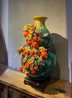 瓷器葫芦石榴花瓶手工摆件