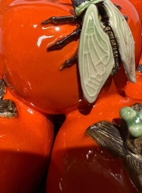 陶瓷仿真水果花篮手工摆件