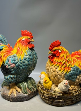 石湾公仔陶瓷公鸡母鸡工艺品