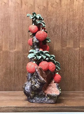 陶瓷仿真荔枝树水果手工摆件