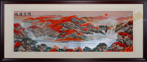 新中式真丝苏绣成品书房山水客厅刺绣挂画鸿运当头沙发背景墙装饰 - 图0