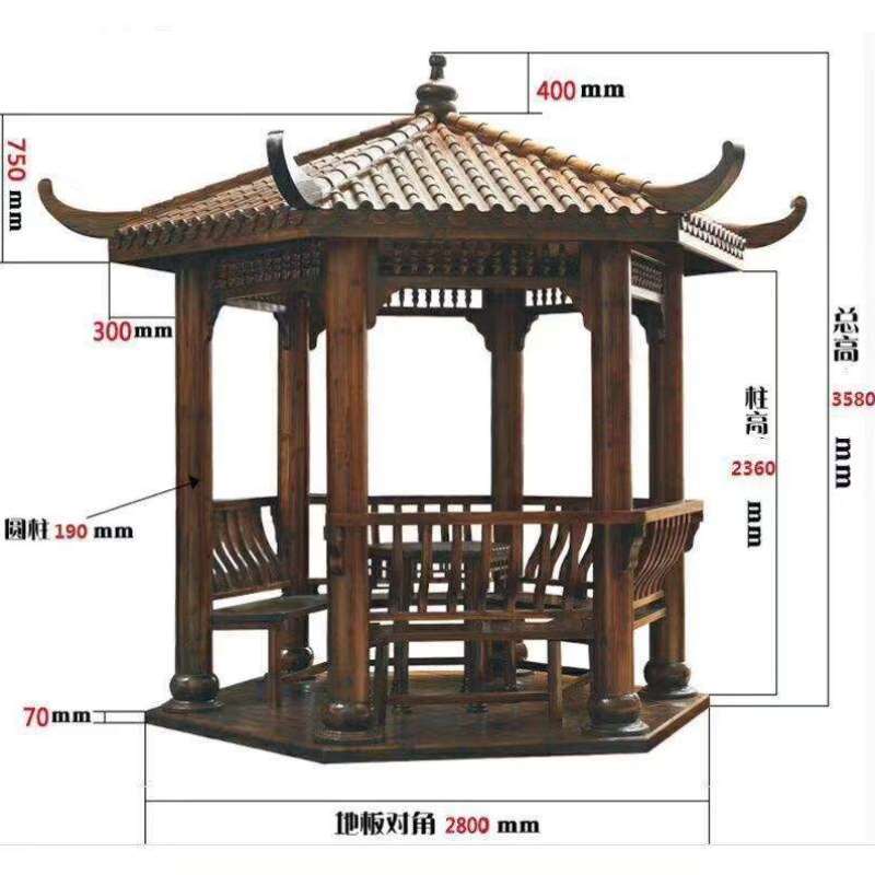 加厚防腐木四角凉亭户外庭院休闲亭室外花园实木质仿古建中式亭子 - 图1