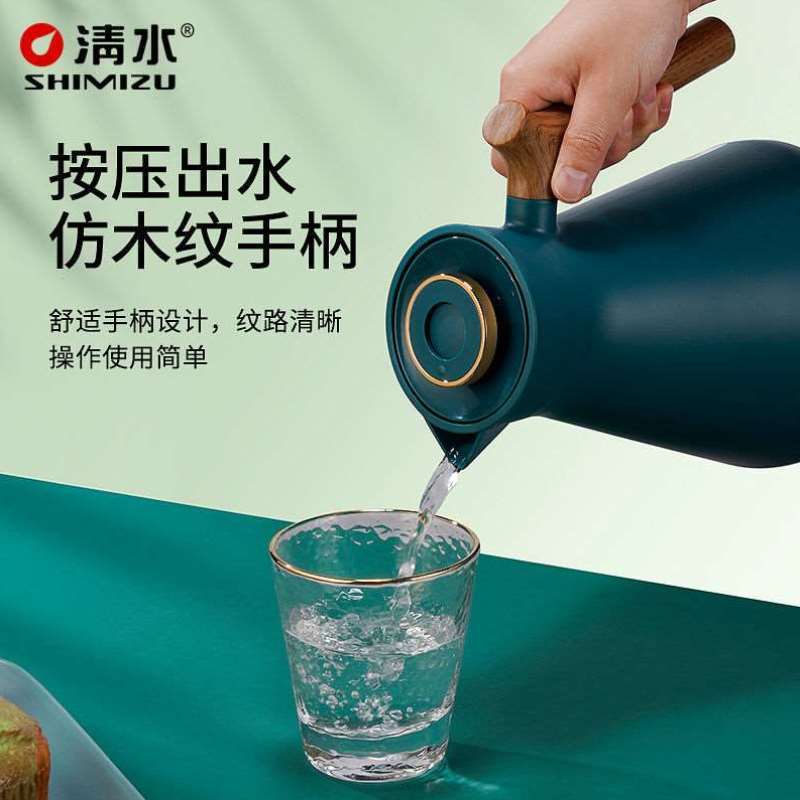 上海清水保温壶家用时尚玻璃红胆水壶办公室咖啡壶便携式暖壶9218-图1