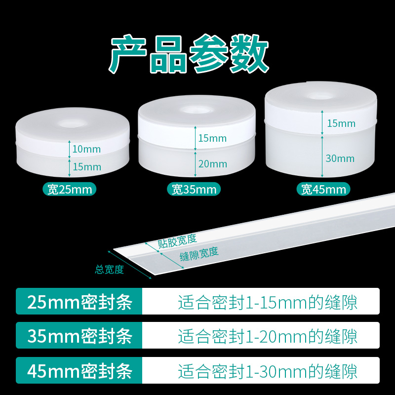 淋浴房挡水条浴室门隔断下沉式防水干湿分离门槛自粘硅胶挡水贴条-图1