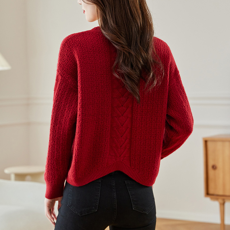 短款红色毛衣高级感女士打底衫2023新款秋冬时尚洋气独特别致上衣-图3