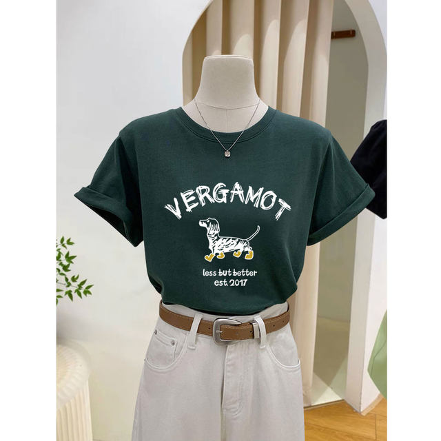 Short sleeve t-shirt women's loose top cartoon printed cotton