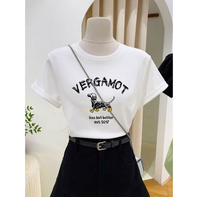 Short sleeve t-shirt women's loose top cartoon printed cotton