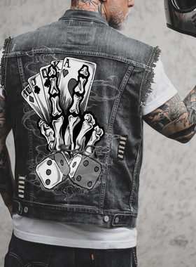 牛仔马甲休闲朋克机车无袖翻领