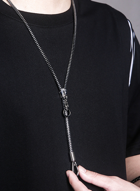 暗黑系先锋高端特制百搭多戴法哑光银圆柱形装饰拉链项链吊坠男女
