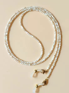 复古眼镜链天然贝珠手工白色眼镜绳子防滑挂脖眼镜口罩挂绳挂链