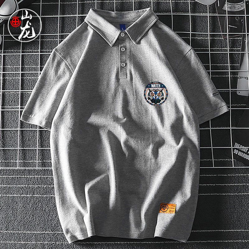 夏季新款卡通印花潮牌翻领polo衫 画山龙Polo衫