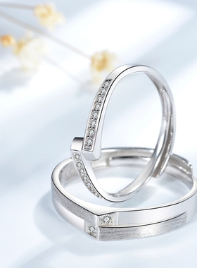 纯银求婚刻字情侣戒指