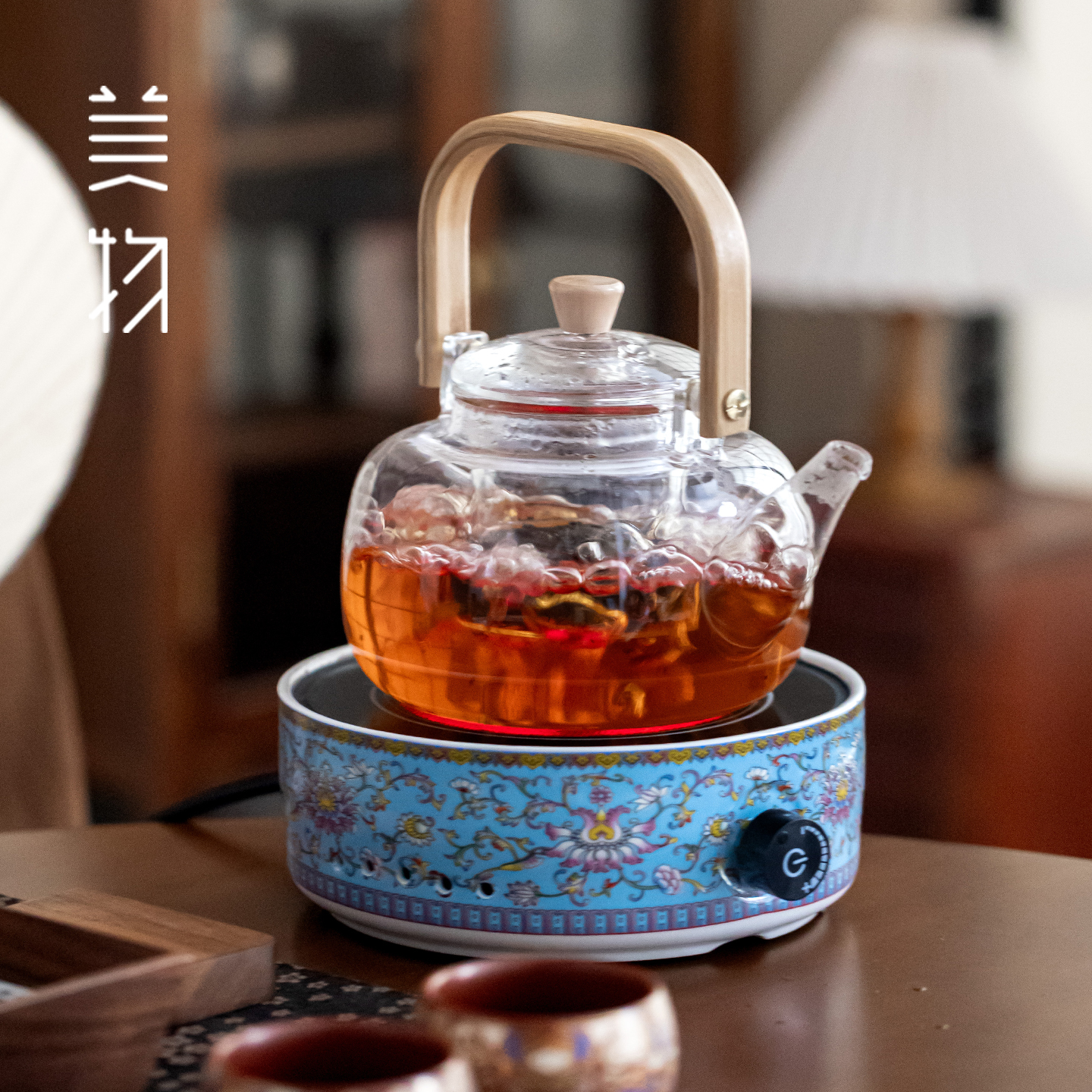 珐琅彩电陶炉煮茶器玻璃提梁壶桃李春风煮茶器圆形电陶炉新款 - 图0