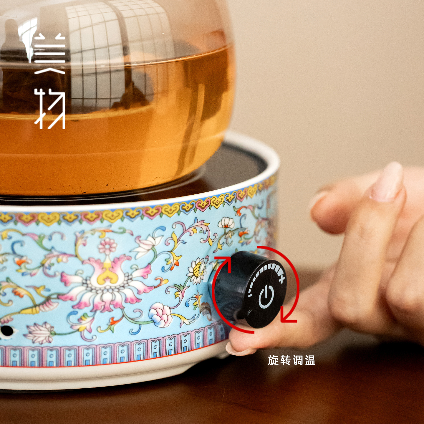 珐琅彩电陶炉煮茶器玻璃提梁壶桃李春风煮茶器圆形电陶炉新款 - 图1