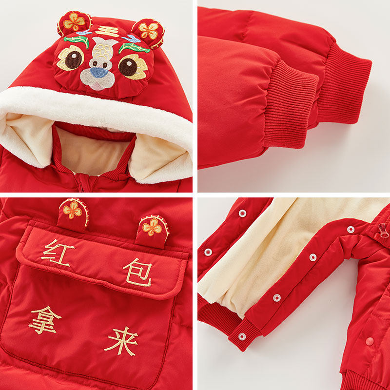 满月新生儿外出加厚拜年服装羽绒服 萌小乖羽绒连体衣