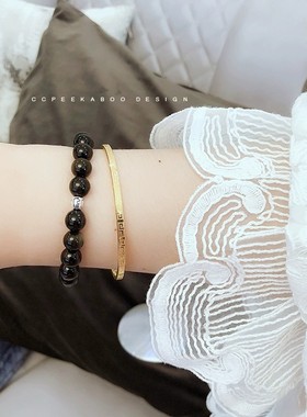 2026天然黑曜石手链男女情侣款金曜石手串黑色水晶转运招财手链6/