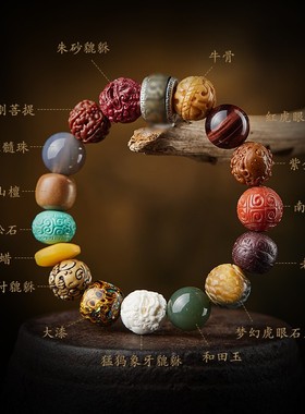 2026十八籽多宝手串男女朱砂蜜蜡菩提小叶紫檀沉香木貔貅手錬文玩