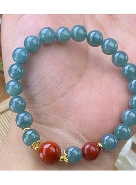 2026天然蓝水翡翠圆珠单圈手链女新中式简约设计南红莲花手串饰品