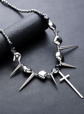 2026尖刺铆钉十字架钛钢项链男潮流时尚嘻哈朋克哥特风小众设计饰