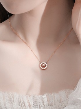 2026新款罗马数字项链女韩版气质时尚镶天然真钻锁骨链圆环玫瑰金