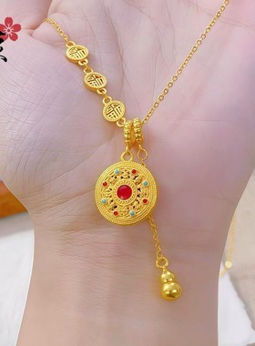2026小红书款沙金葫芦八宝罗盘流苏项链女新款复古福字罗盘锁骨链
