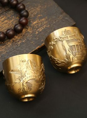 2026黄铜山水杯工艺品摆件 客厅桌面办公室玄关 佛桌供杯装饰铜工