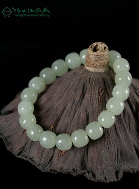 2026玉缘和田玉手炼青海青白玉老型珠手串玉质温润细腻底色均匀顺