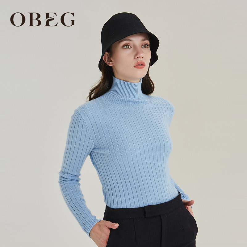 OBEG欧碧倩奥莱冬季高领羊绒衫女修身罗纹肌理感毛衣10404112,淘宝优惠券,粉丝福利购,淘宝优惠卷