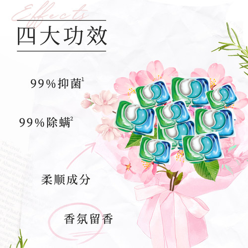 【天猫U先1】清可新4合1樱花洗衣凝珠2粒*4袋旅行装持久留香 - 图0