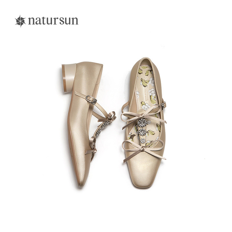 natursun玛丽珍鞋女秋季新款气质优雅小圆跟法式T字带单鞋,淘宝优惠券,粉丝福利购,淘宝优惠卷