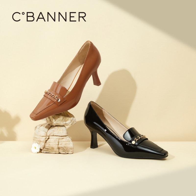 千百度女鞋牛皮漆皮高跟鞋女秋季百搭气质商务通勤单鞋女,淘宝优惠券,粉丝福利购,淘宝优惠卷