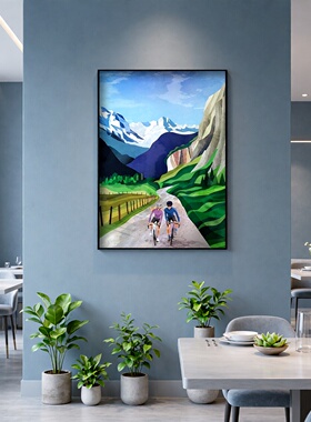 山脉骑行落日红岩抽象装饰画