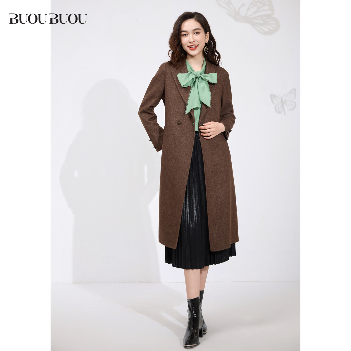 【商场同款新品】法式复古系带羊毛双面呢大衣女秋冬BuouBuou-图1