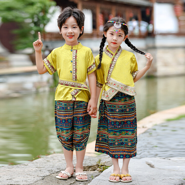 傣族服装儿 童民族风异域风情幼儿园彝族苗族少数民族舞蹈演出服 - 图0