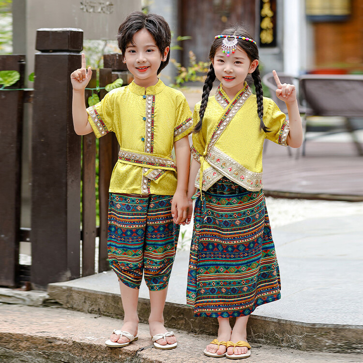 傣族服装儿 童民族风异域风情幼儿园彝族苗族少数民族舞蹈演出服 - 图2