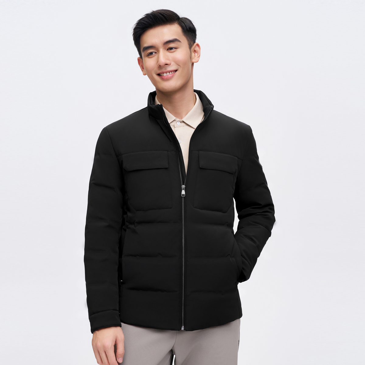 [新国标]波司登奥莱男轻薄鹅绒羽绒服经典商务正品立领休闲外套