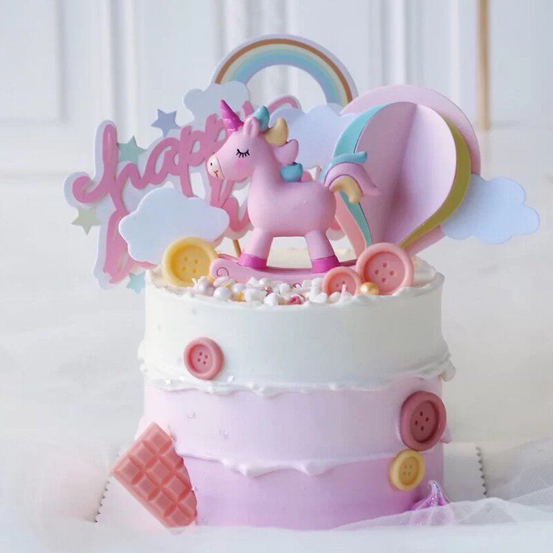 一件包邮独角兽蛋糕烘焙装饰小木马粉色小马生日摇摇木马儿童摆件