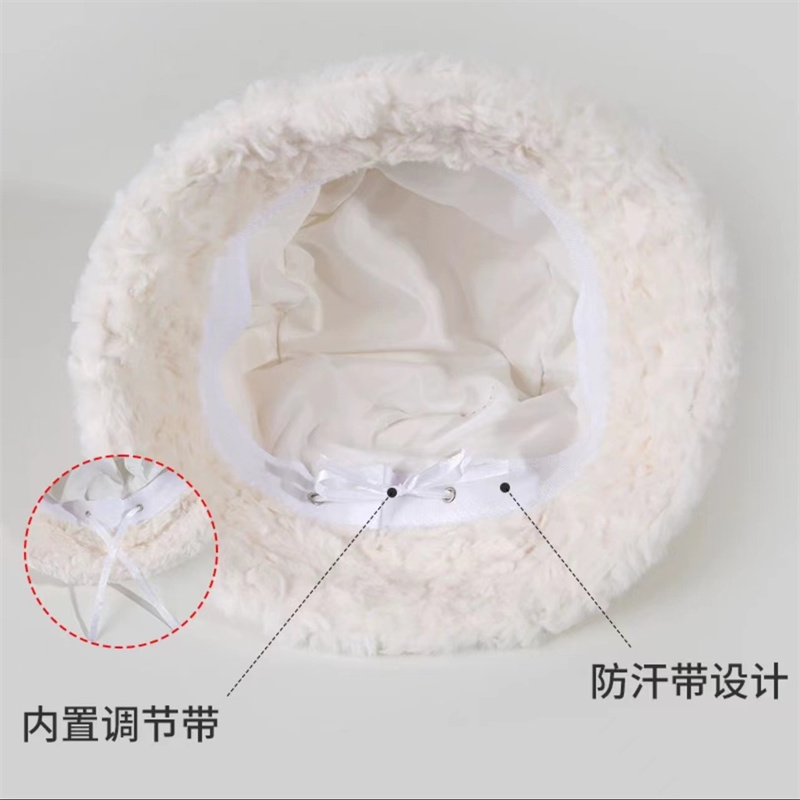 毛绒渔夫帽子女秋冬羊羔绒加厚显脸小保暖韩版素颜黑色水桶盆帽
