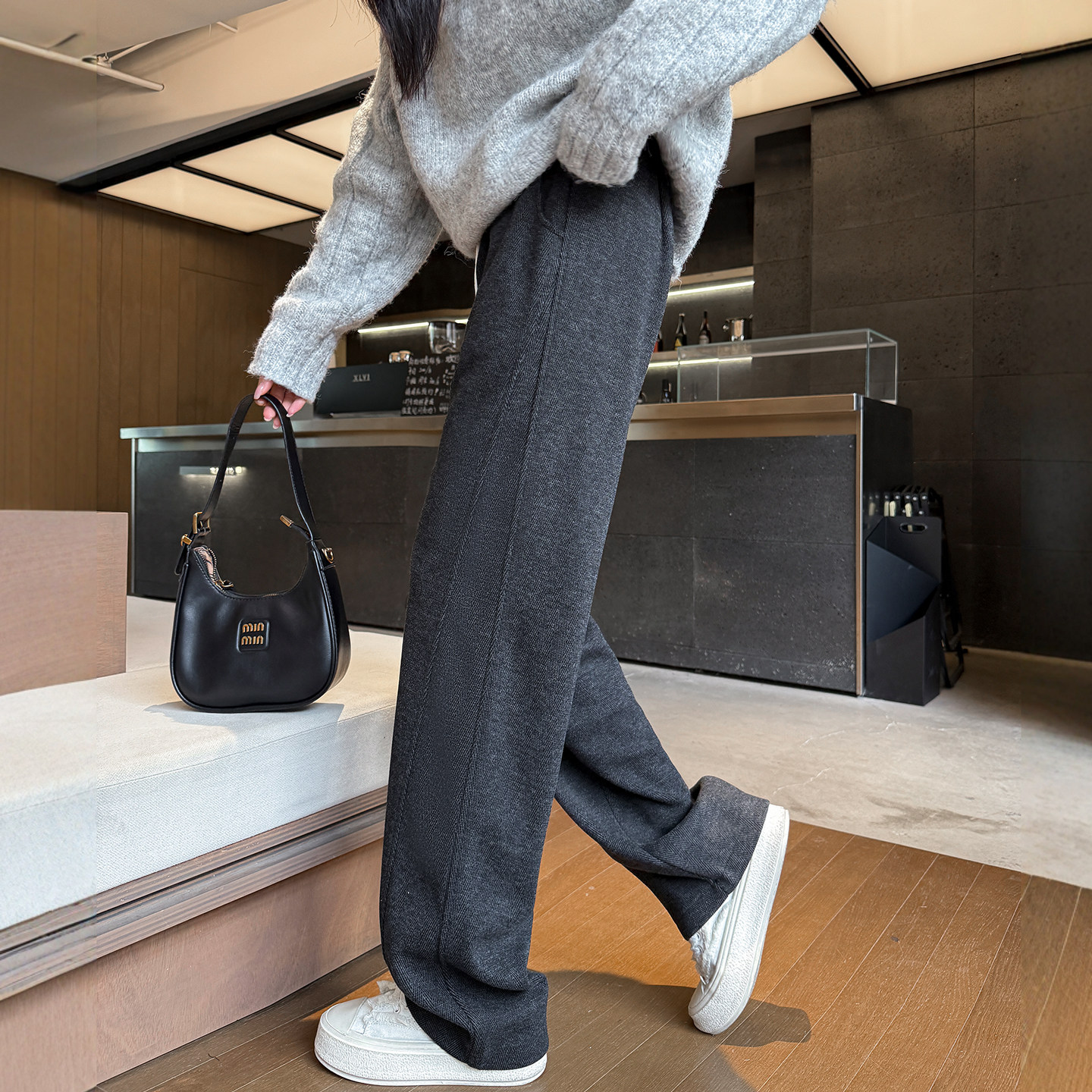 醋酸羊毛呢阔腿裤女秋2025新款高腰窄版直筒休闲糯米冬季加绒裤子,淘宝优惠券,粉丝福利购,淘宝优惠卷