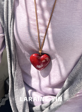 复古安可拉红色大爱心项链小众高级感情侣项链时髦fever博主同款
