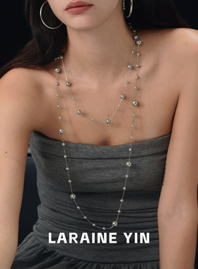 满天星s925银长款灰色珍珠项链秋冬毛衣链轻奢叠戴颈链