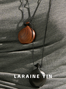 LARAINEYIN小众高级感木质酒壶毛衣链抽拉黑绳可调节情侣款长项链