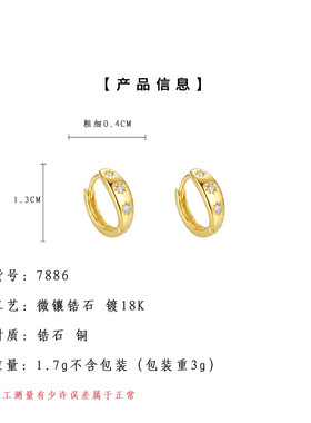 轻奢风高级感微镶锆石芒星几何圆形耳饰简约通勤百搭新款耳环饰品