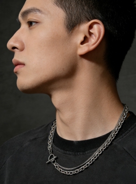欧美个性双层OT扣项链男女简约嘻哈朋克粗细链条短款卫衣链毛衣链