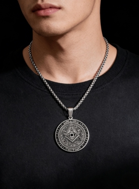 复古全视之眼男士钛钢项链