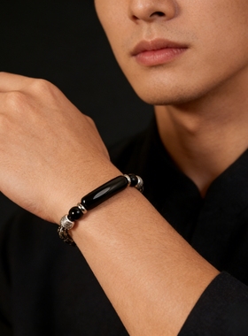 钛钢虎眼石古巴链男士转运手链