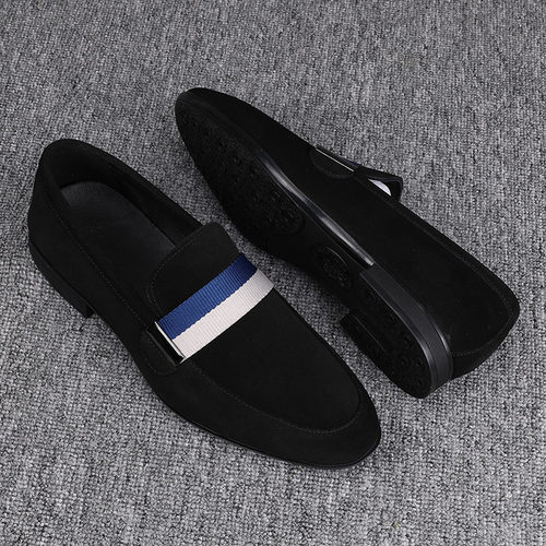 纯皮男鞋2026春秋新款男士休闲皮鞋反绒牛皮一脚蹬日常百搭乐福鞋 - 图0