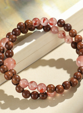 【杭州灵隐官方】金丝檀玛瑙手串