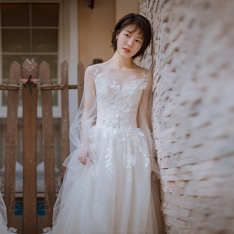 婚纱2020新款一字肩韩式超仙梦幻 风声梦婚纱